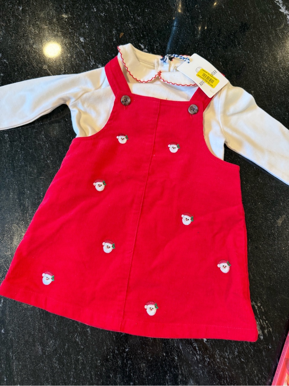 Girls Red Pinafore Dress with White Long-Sleeve Top